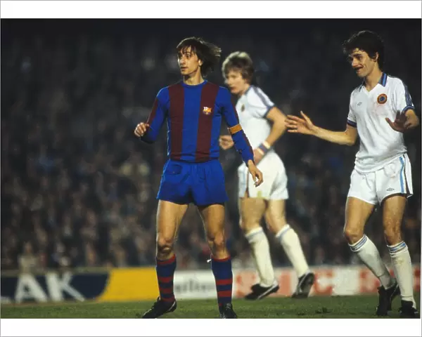 Johan Cruyff takes on Aston Villa for Barcelona in 1978