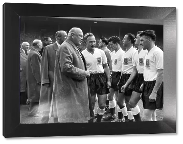 England captain Billy Wright introduces his team to Harry Primrose, 6th Earl of Rosebery - 1956  /  7 British Home Championship