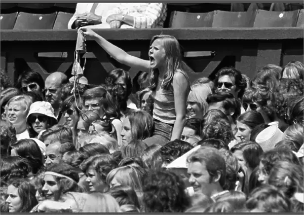 A female fan offers her bra to Bjorn Borg at the 1975 Wimbledon Championships
