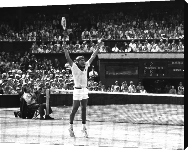 Bjorn Borg celebrates winning his first Wimbledon title in 1976