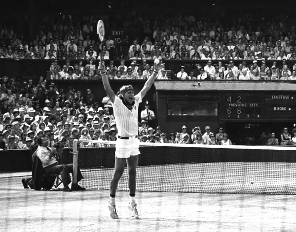 Bjorn Borg celebrates winning his first Wimbledon title in 1976