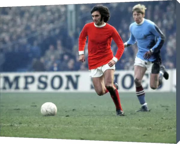 George Best of Man Utd, chased by Colin Bell of Manchester 1969