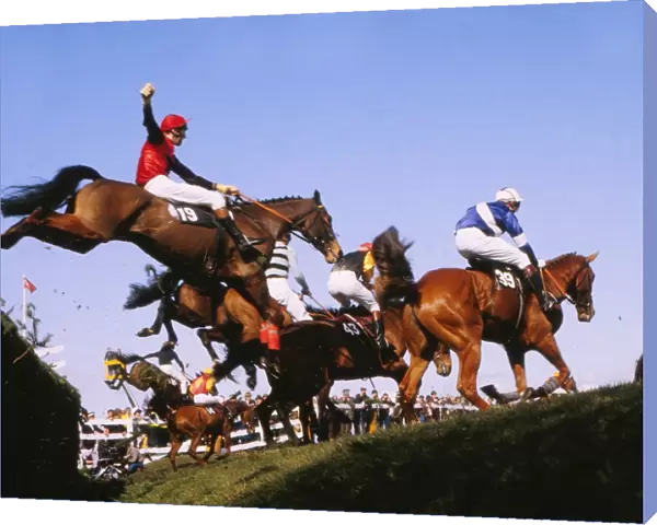 Horses clearing Bechers Brook, Grand National 1983
