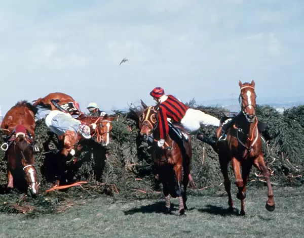 Jockeys fall at The Chair, Grand National 1979