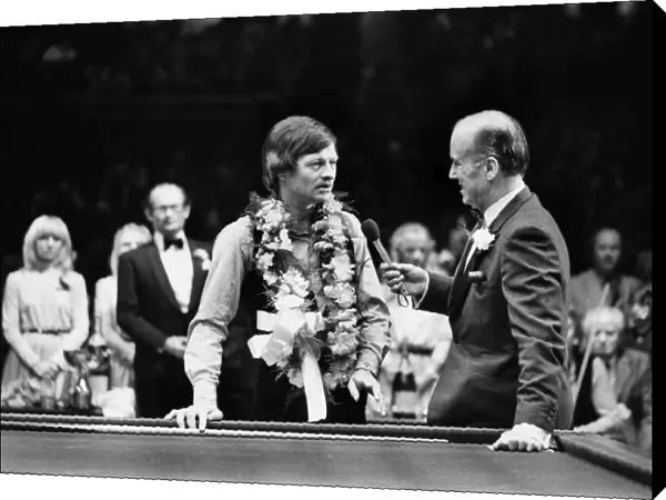 Alex Higgins talks to Peter West after victory in 1981 Benson & Hedges Masters Final