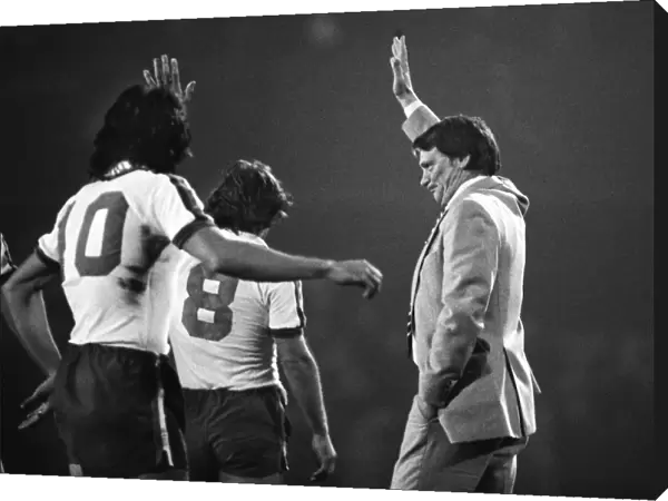 Bobby Robson salutes the Portman Road crowd at the final whistle of his testimonial game in 1979 marking 10 years as manager