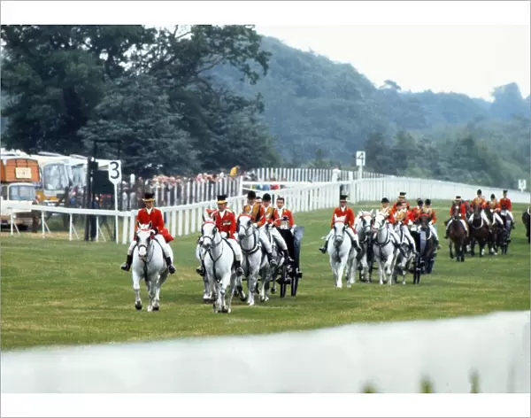 The Royal procession brings The Queen to the races, 1973