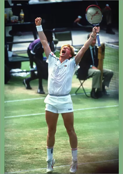 Boris Becker celebrates winning Wimbledon in 1986