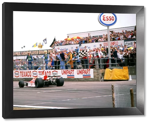James Hunt crosses the line to win the 1976 British Grand Prix