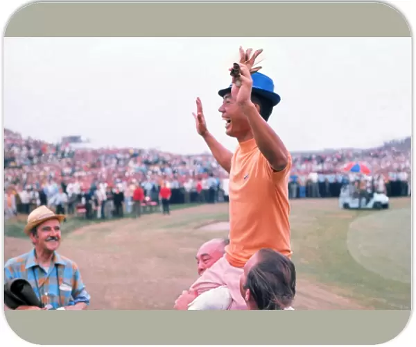 Liang Huan Lu (Mr Lu) is chaired off the final green after finishing second in the 1971 Open