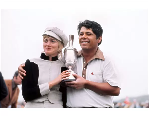 Lee Trevino holds the Claret Jug with his wife after winning the 1971 Open