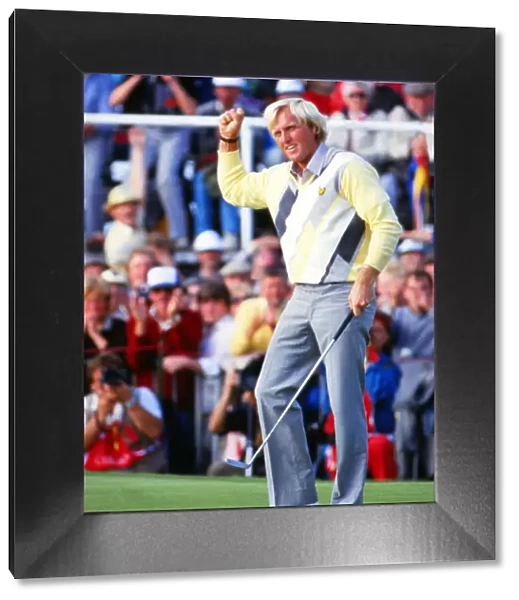 Greg Norman celebrates winning the 1986 Open