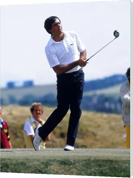 Seve Ballesteros keeps a close eye on his tee shot on his way to victory at St. Andrews in 1984