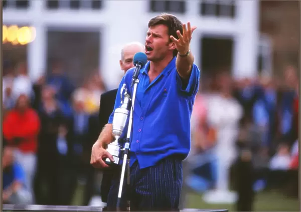 Nick Faldo gesticulates after winning The Open at Muirfield in 1992