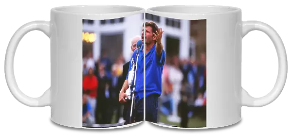 Nick Faldo gesticulates after winning The Open at Muirfield in 1992