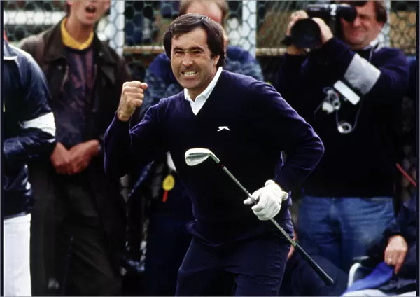 Seve Ballesteros punches the air after his chip on the way to winning the 1988 Open Championship