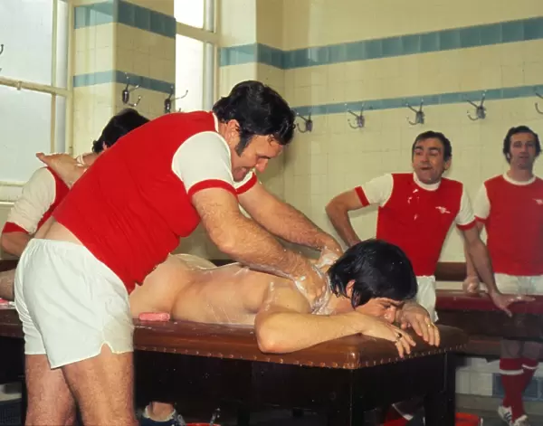Don Revie - England manager - gives Stuart Pearson a body massage