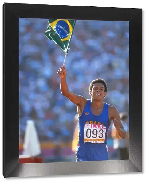 Joaquim Cruz celebrates winning the 1984 Olympic 800m