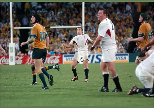 Jonny Wilkinson watches his drop-goal head towards the posts in the 2003 World Cup Final