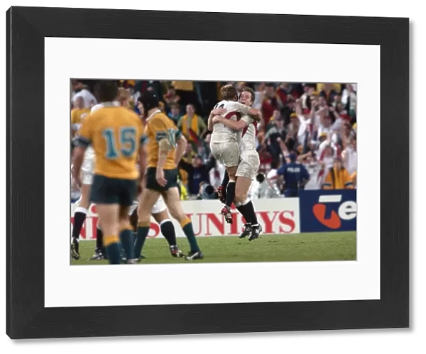 Will Greenwood and Jonny Wilkinson hug at the final whistle of the 2003 World Cup Final