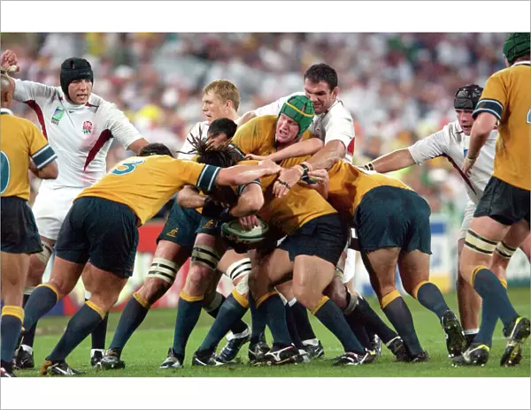 Martin Johnson takes on the Australian forwards during the 2003 World Cup Final