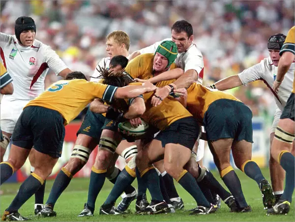 Martin Johnson takes on the Australian forwards during the 2003 World Cup Final