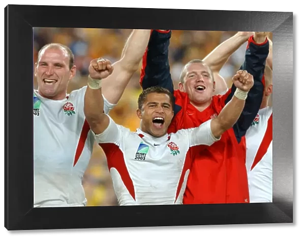 Dallaglio, Robinson and Tindall celebrate winning the 2003 World Cup