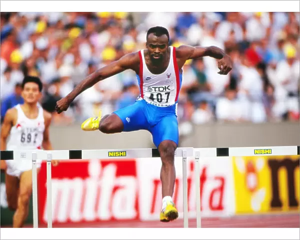Kriss Akabusi on his way to a 400m hurdles bronze medal in the 1991 World Championships