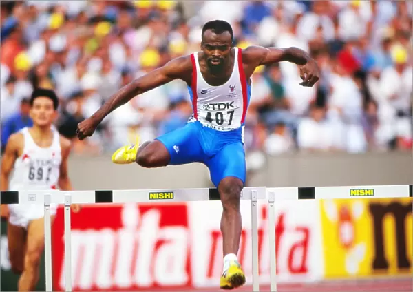 Kriss Akabusi on his way to a 400m hurdles bronze medal in the 1991 World Championships