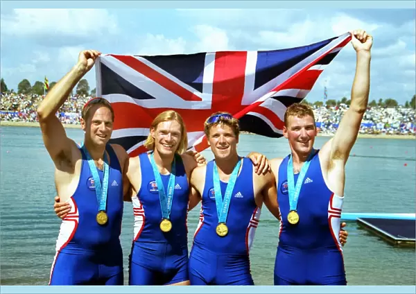 The gold medal-winning GB Coxless Four team at the 2000 Olympics