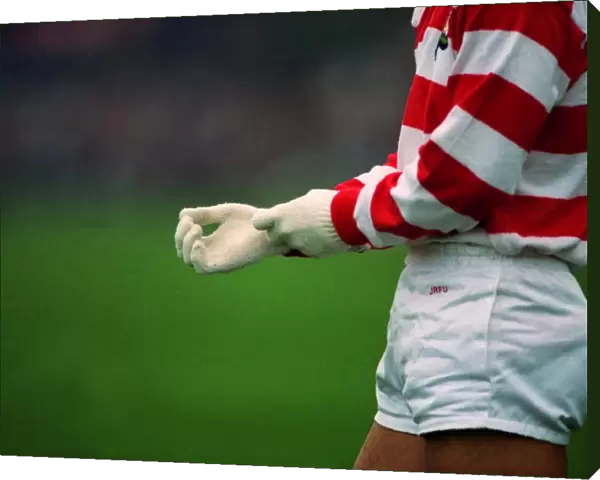 Japans Teronori Masuho pulls on his white gloves at the 1991 Rugby World Cup