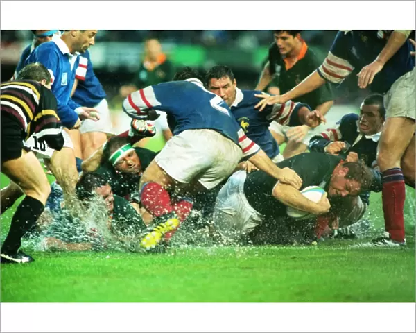 South Africas Ruben Kruger dives over the line to score the South African try in the 1995 Rugby World Cup semi-final