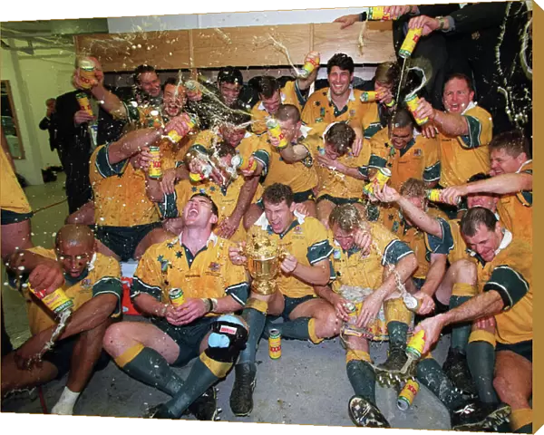 The Australia team celebrate after winning the 1999 Rugby World Cup