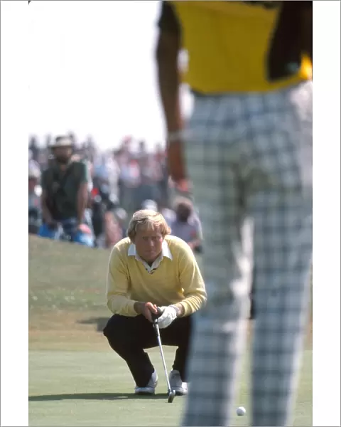 Jack Nicklaus lines up a putt during the final round of the 1977 Open Championship