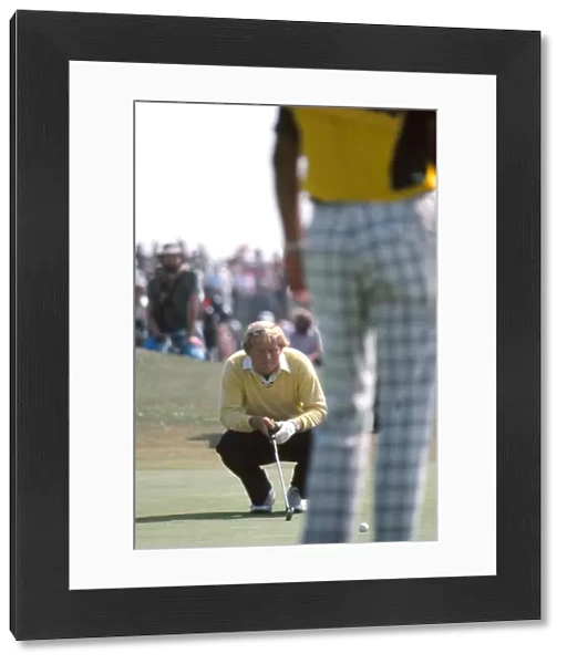 Jack Nicklaus lines up a putt during the final round of the 1977 Open Championship