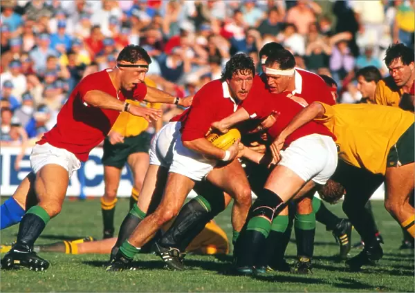Mike Teague, Wade Dooley and Paul Ackford play for the British Lions in the second test against Australia in 1989