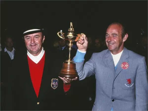 The two captains Sam Snead and Eric Brown hold the Ryder Cup after the contest is drawn for the first time in 1969