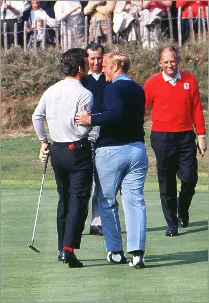 Tony Jacklin and Jack Nicklaus share a laugh at the 1969 Ryder Cup