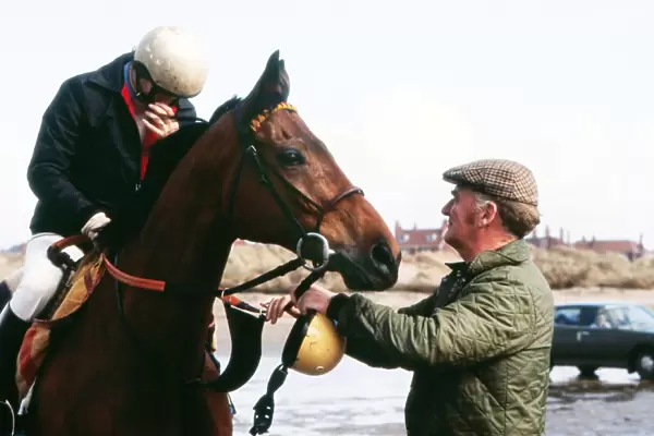 Ginger McCain and Red Rum on Southport Beach