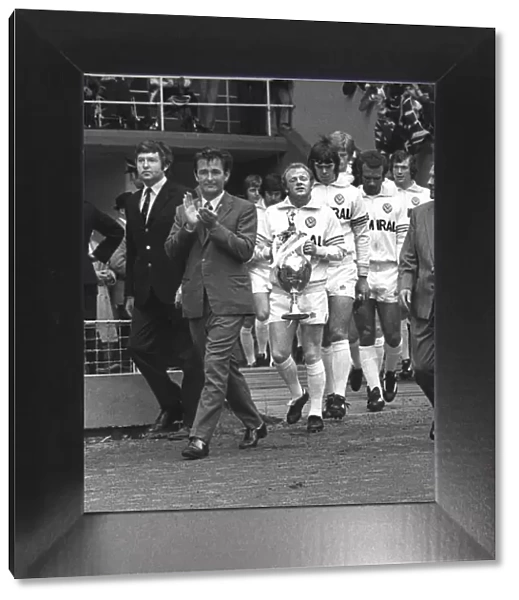 Leeds manager Brian Clough leads his side out for the 1974 Charity Shield