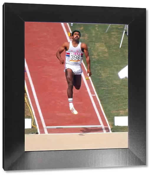 Daley Thompson in the long jump on the way to decathlon gold in 1984