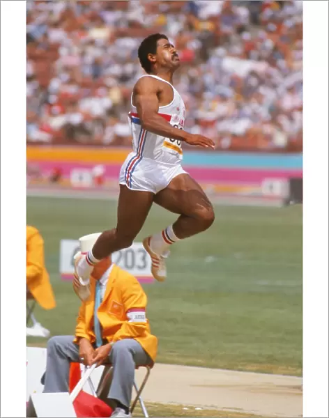 Daley Thompson leaps to gold at the 1984 Los Angeles Olympics