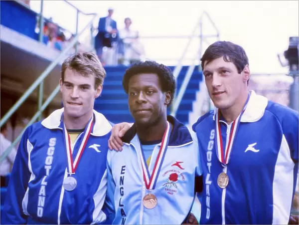 1982 Brisbane Commonwealth Games 200m medalists - Allan Wells & Mike McFarlane (shared gold) and Cameron Sharp (bronze)