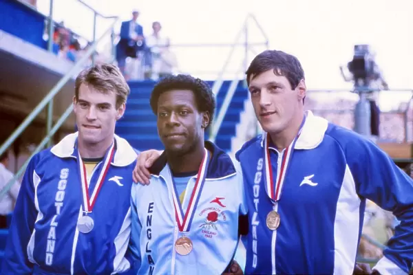 1982 Brisbane Commonwealth Games 200m medalists - Allan Wells & Mike McFarlane (shared gold) and Cameron Sharp (bronze)