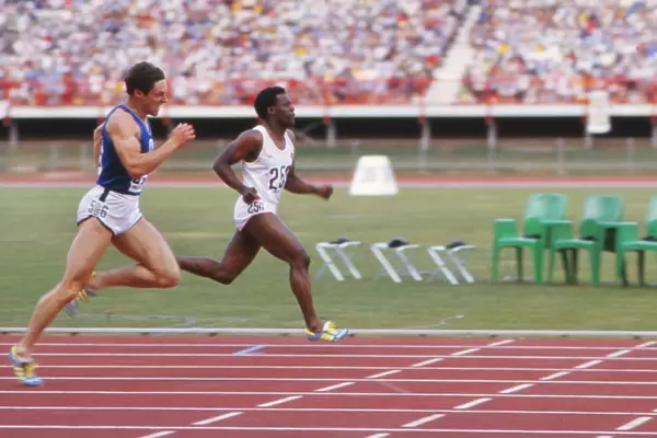 Allan Wells and Mike McFarlane approach the line as they dead heat in the 200m Commonwealth Games final