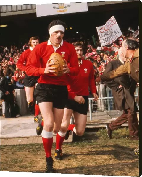 Mervyn Davies leads out the Welsh team at Cardiff Arms Park - 1975 Five Nations