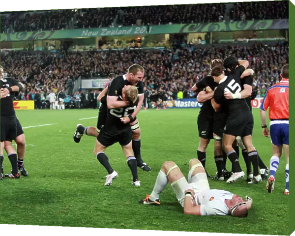 The All Blacks celebrate at the final whistle of the 2011 Rugby World Cup Final