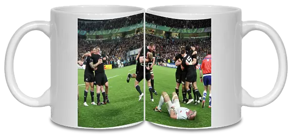 The All Blacks celebrate at the final whistle of the 2011 Rugby World Cup Final