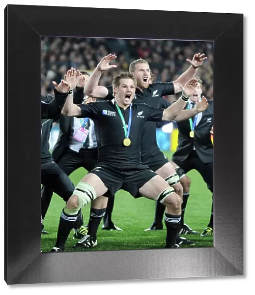 Richie McCaw leads a celebrationary Haka after the World Cup Final