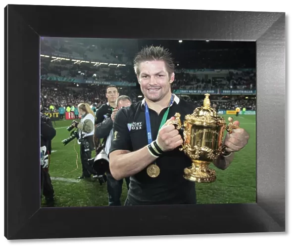 All Black captain Richie McCaw with the Webb Ellis Cup